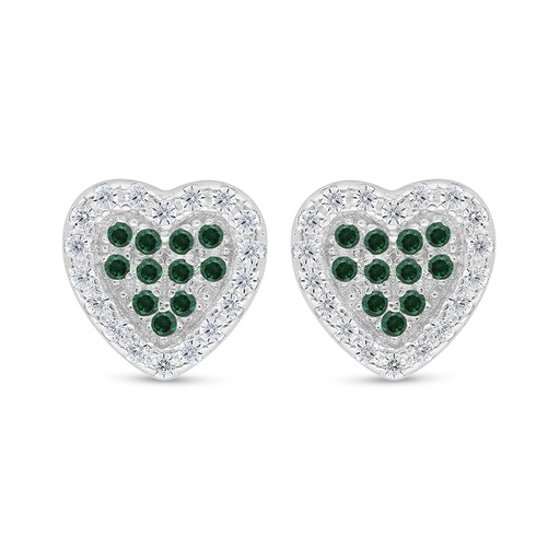 [EAR01EMR00WCZD472] Sterling Silver 925 Earring Rhodium Plated Embedded With Emerald Zircon And White Zircon