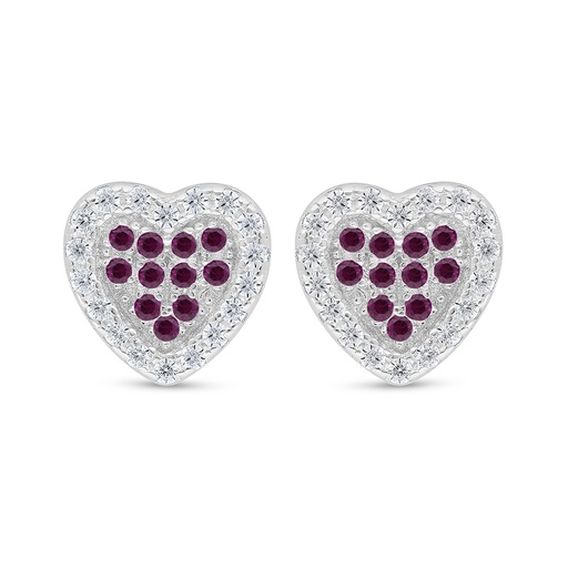 [EAR01RUB00WCZD472] Sterling Silver 925 Earring Rhodium Plated Embedded With Ruby Corundum And White Zircon