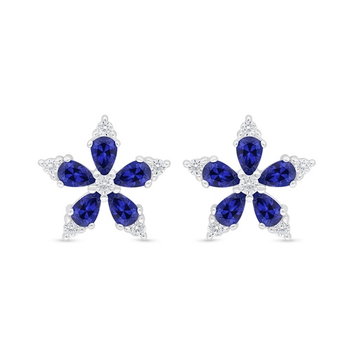[EAR01SAP00WCZD475] Sterling Silver 925 Earring Rhodium Plated Embedded With Sapphire Corundum And White Zircon