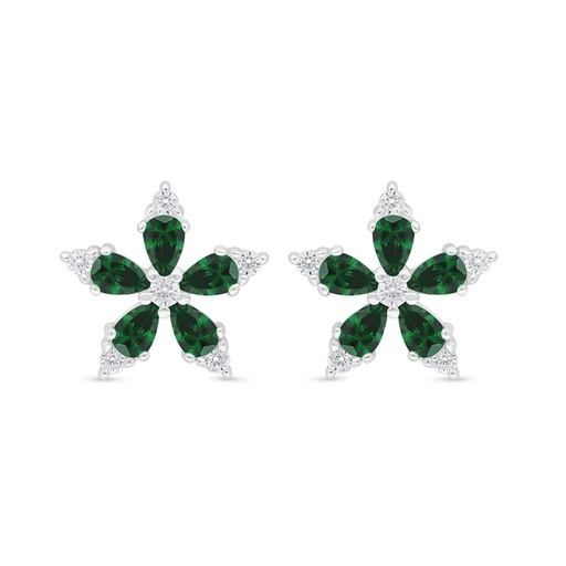 [EAR01EMR00WCZD475] Sterling Silver 925 Earring Rhodium Plated Embedded With Emerald Zircon And White Zircon