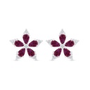 Sterling Silver 925 Earring Rhodium Plated Embedded With Ruby Corundum And White Zircon