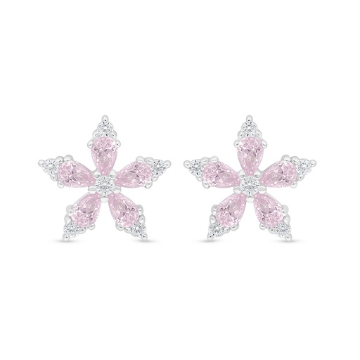 [EAR01PIK00WCZD475] Sterling Silver 925 Earring Rhodium Plated Embedded With Pink Zircon And White Zircon