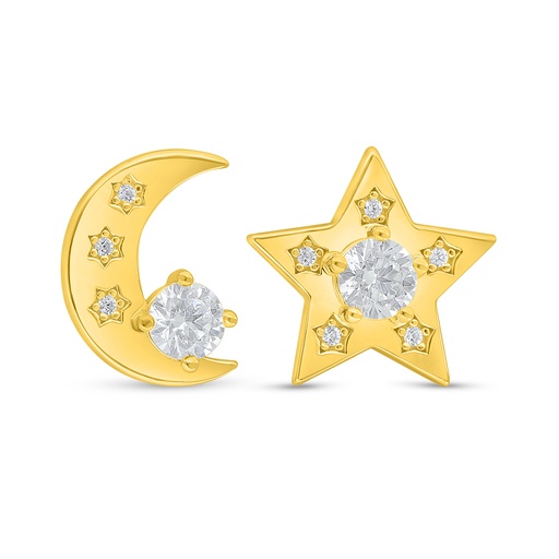 [EAR02CIT00WCZD476] Sterling Silver 925 Earring Golden Plated Embedded With Yellow Diamond And White Zircon