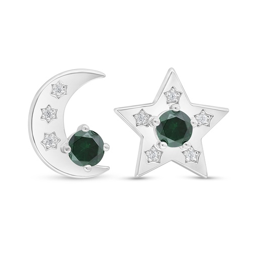 [EAR01EMR00WCZD476] Sterling Silver 925 Earring Rhodium Plated Embedded With Emerald Zircon And White Zircon