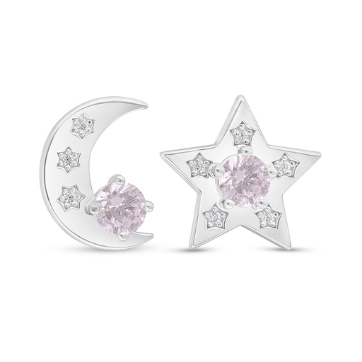 [EAR01PIK00WCZD476] Sterling Silver 925 Earring Rhodium Plated Embedded With Pink Zircon And White Zircon