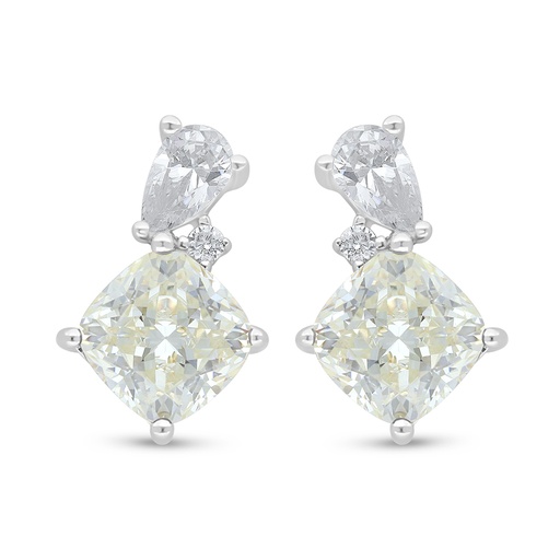 [EAR01CIT00WCZD477] Sterling Silver 925 Earring Rhodium Plated Embedded With Yellow Diamond And White Zircon