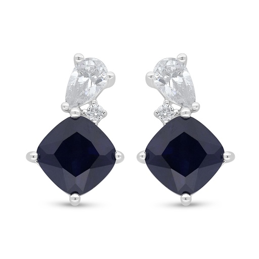 [EAR01SAP00WCZD477] Sterling Silver 925 Earring Rhodium Plated Embedded With Sapphire Corundum And White Zircon