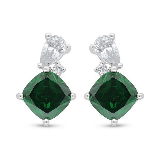 [EAR01EMR00WCZD477] Sterling Silver 925 Earring Rhodium Plated Embedded With Emerald Zircon And White Zircon