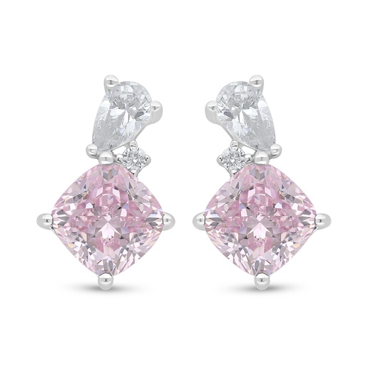 [EAR01PIK00WCZD477] Sterling Silver 925 Earring Rhodium Plated Embedded With Pink Zircon And White Zircon