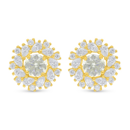 [EAR02CIT00WCZD479] Sterling Silver 925 Earring Golden Plated Embedded With Yellow Diamond And White Zircon