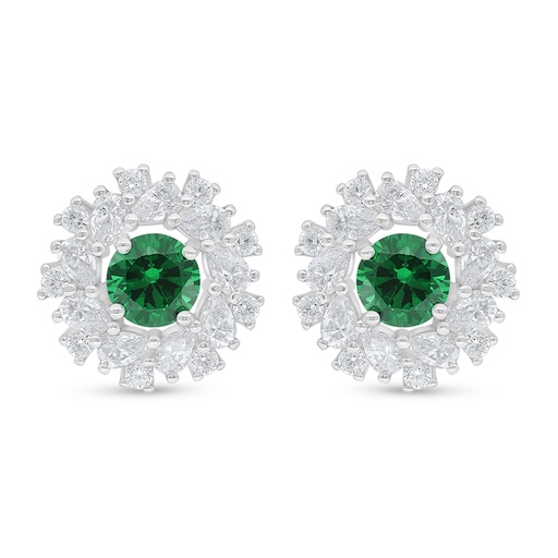 [EAR01EMR00WCZD479] Sterling Silver 925 Earring Rhodium Plated Embedded With Emerald Zircon And White Zircon