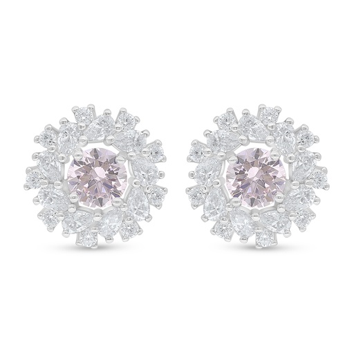 [EAR01PIK00WCZD479] Sterling Silver 925 Earring Rhodium Plated Embedded With Pink Zircon And White Zircon