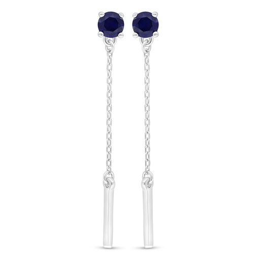 [EAR01SAP00000D486] Sterling Silver 925 Earring Rhodium Plated Embedded With Sapphire Corundum 