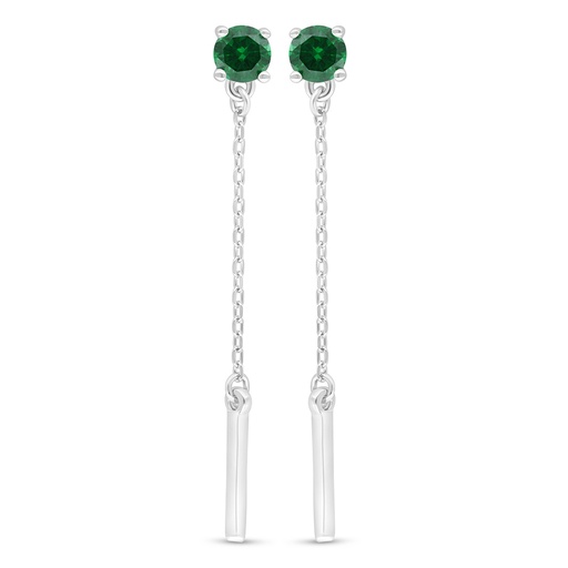[EAR01EMR00000D486] Sterling Silver 925 Earring Rhodium Plated Embedded With Emerald Zircon 