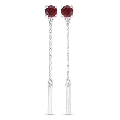 [EAR01RUB00000D486] Sterling Silver 925 Earring Rhodium Plated Embedded With Ruby Corundum 