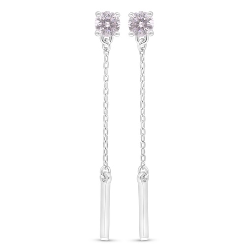 [EAR01PIK00000D486] Sterling Silver 925 Earring Rhodium Plated Embedded With Pink Zircon 