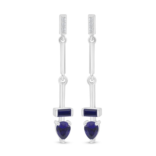[EAR01SAP00WCZD488] Sterling Silver 925 Earring Rhodium Plated Embedded With Sapphire Corundum And White Zircon