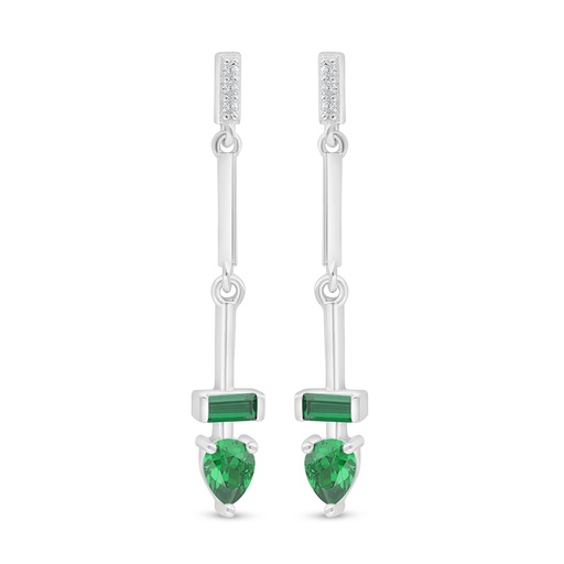 [EAR01EMR00WCZD488] Sterling Silver 925 Earring Rhodium Plated Embedded With Emerald Zircon And White Zircon