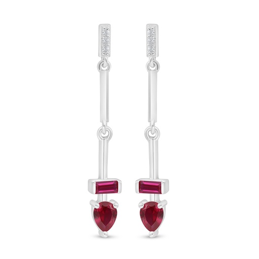 [EAR01RUB00WCZD488] Sterling Silver 925 Earring Rhodium Plated Embedded With Ruby Corundum And White Zircon
