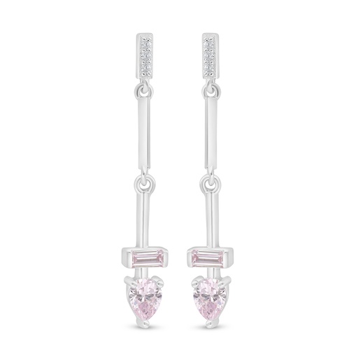 [EAR01PIK00WCZD488] Sterling Silver 925 Earring Rhodium Plated Embedded With Pink Zircon And White Zircon
