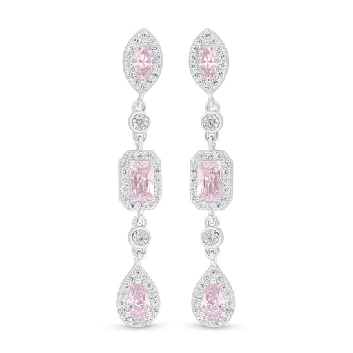 [EAR01PIK00WCZD495] Sterling Silver 925 Earring Rhodium Plated Embedded With Pink Zircon And White Zircon