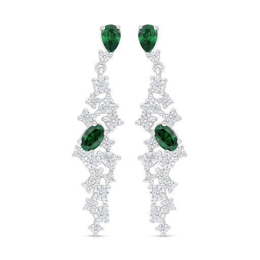[EAR01EMR00WCZD498] Sterling Silver 925 Earring Rhodium Plated Embedded With Emerald Zircon And White Zircon