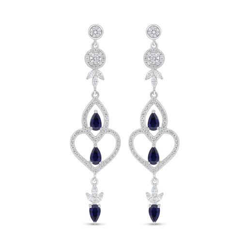 [EAR01SAP00WCZD499] Sterling Silver 925 Earring Rhodium Plated Embedded With Sapphire Corundum And White Zircon