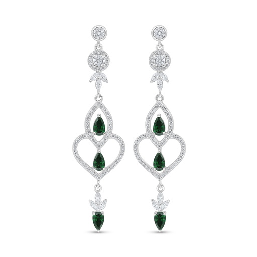 [EAR01EMR00WCZD499] Sterling Silver 925 Earring Rhodium Plated Embedded With Emerald Zircon And White Zircon