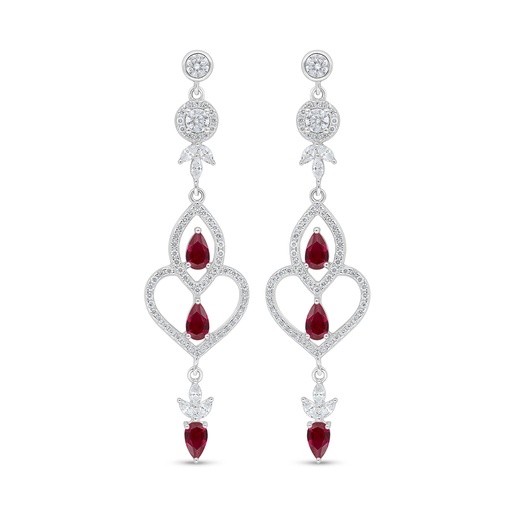 [EAR01RUB00WCZD499] Sterling Silver 925 Earring Rhodium Plated Embedded With Ruby Corundum And White Zircon
