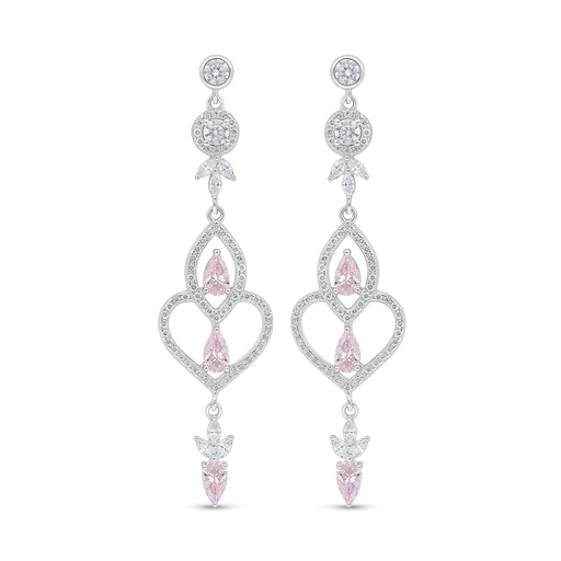 [EAR01PIK00WCZD499] Sterling Silver 925 Earring Rhodium Plated Embedded With Pink Zircon And White Zircon