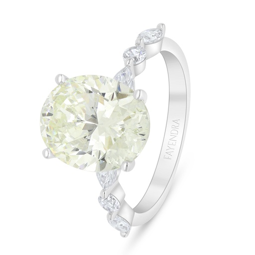 Sterling Silver 925 Ring Rhodium Plated Embedded With Yellow Diamond And White Zircon