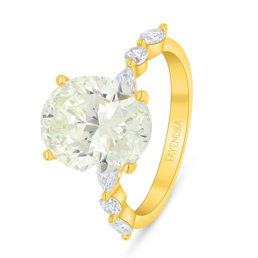 Sterling Silver 925 Ring Golden Plated Embedded With Yellow Diamond And White Zircon