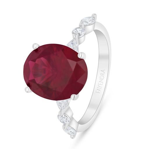 Sterling Silver 925 Ring Rhodium Plated Embedded With Ruby Corundum And White Zircon