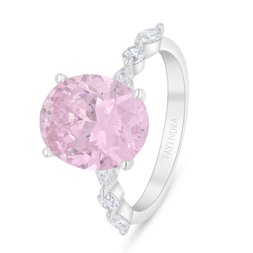 Sterling Silver 925 Ring Rhodium Plated Embedded With Pink Zircon And White Zircon