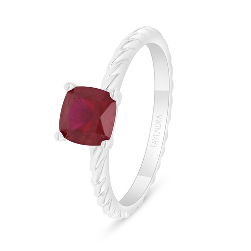 Sterling Silver 925 Ring Rhodium Plated Embedded With Ruby Corundum 