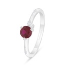 Sterling Silver 925 Ring Rhodium Plated Embedded With Ruby Corundum And White Zircon