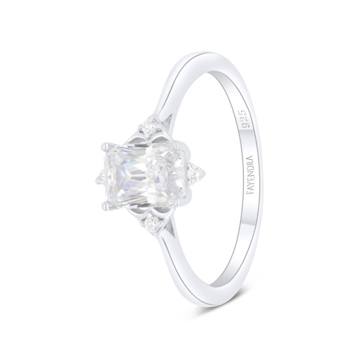 Sterling Silver 925 Ring Rhodium Plated Embedded With White Zircon