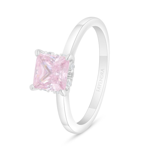 Sterling Silver 925 Ring Rhodium Plated Embedded With Pink Zircon And White Zircon