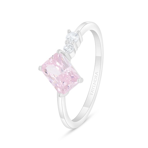 Sterling Silver 925 Ring Rhodium Plated Embedded With Pink Zircon And White Zircon