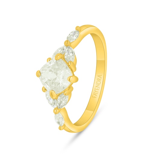 Sterling Silver 925 Ring Golden Plated  Embedded With Yellow Diamond And White Zircon