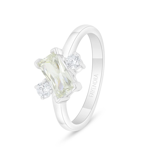 Sterling Silver 925 Ring Rhodium Plated Embedded With Yellow Diamond And White Zircon