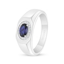 Sterling Silver 925 Ring Rhodium Plated Embedded With Sapphire Corundum And White Zircon For Men