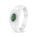 Sterling Silver 925 Ring Rhodium Plated Embedded With Emerald Zircon And White Zircon For Men