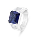 Sterling Silver 925 Ring Rhodium Plated Embedded With Sapphire Corundum And White Zircon For Men