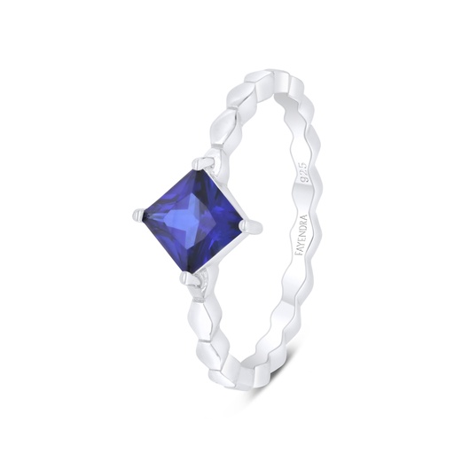 Sterling Silver 925 Ring Rhodium Plated Embedded With Sapphire Corundum 