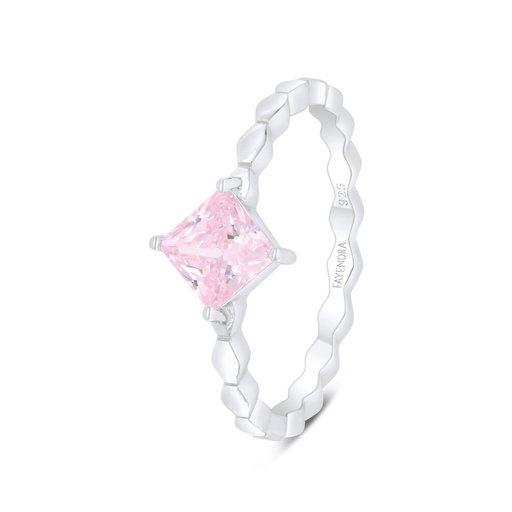 Sterling Silver 925 Ring Rhodium Plated Embedded With Pink Zircon 