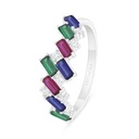 Sterling Silver 925 Ring Rhodium Plated Embedded With Emerald Zircon , Sapphire Corundum , Ruby Corundum And White Zircon