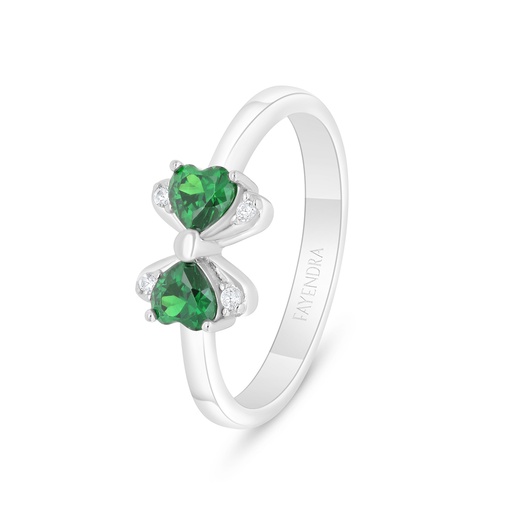 Sterling Silver 925 Ring Rhodium Plated Embedded With Emerald Zircon And White Zircon