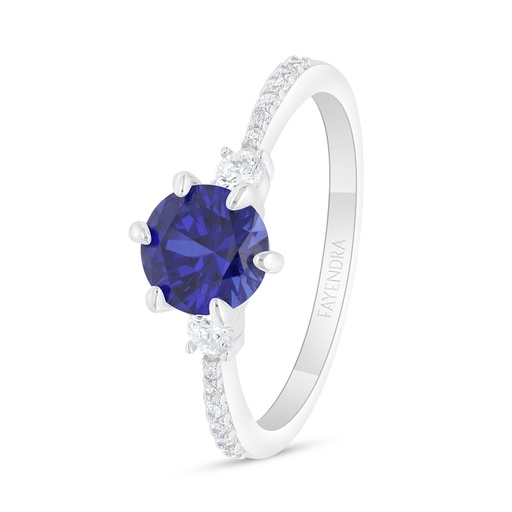 Sterling Silver 925 Ring Rhodium Plated Embedded With Sapphire Corundum And White Zircon