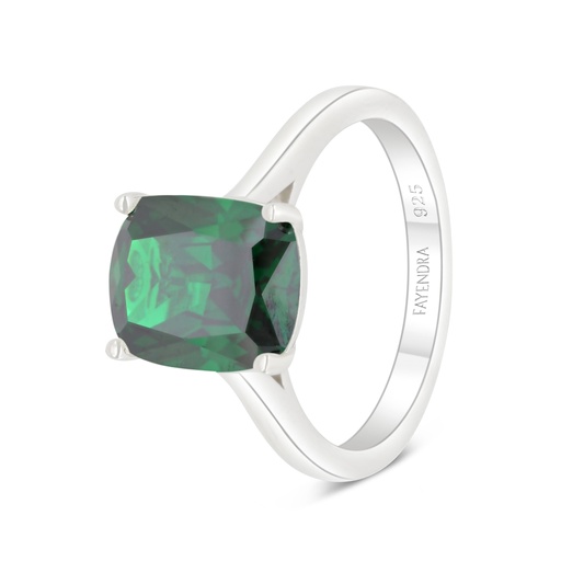 Sterling Silver 925 Ring Rhodium Plated Embedded With Emerald Zircon And White Zircon